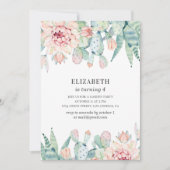 Aquarellblütenkaktus. Baby Mädchen. Kindergeburtst Einladung (Vorderseite)