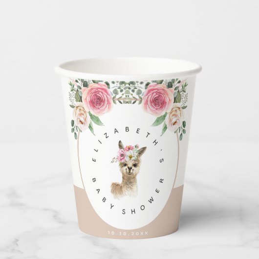 Aquarellblütenlama Gender Neutral Baby Dusche Pappbecher (Vorderseite)