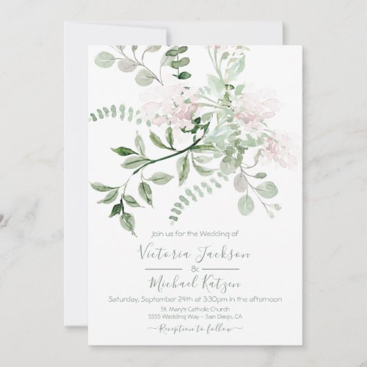 Aquarellblütenlicht und luftige Hochzeit Einladung (Vorderseite)