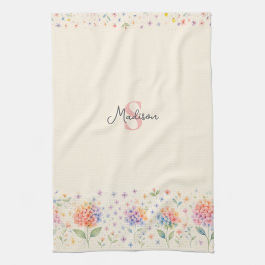 Aquarellblütenmonogramm — pastellfarbene Blüten Geschirrtuch (Vertikal)