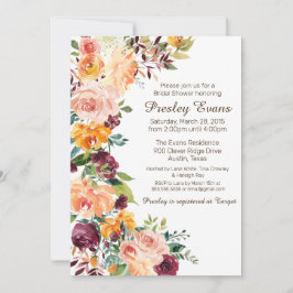 Aquarellblütenpfirsich Orangefarbene Rose Brautpar Einladung