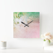 *~* Aquarellblütenpfirsich Rosa Glitzer Celestie Quadratische Wanduhr (Zuhause)