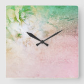 *~* Aquarellblütenpfirsich Rosa Glitzer Celestie Quadratische Wanduhr (Vorderseite)
