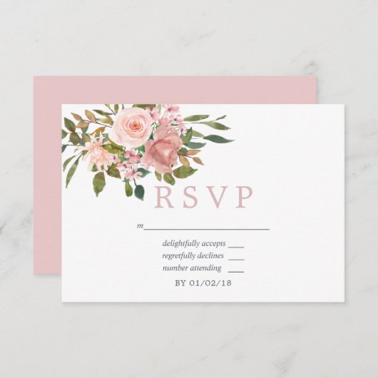 Aquarellblütenrot Rosen Hochzeit RSVP (Vorne/Hinten)