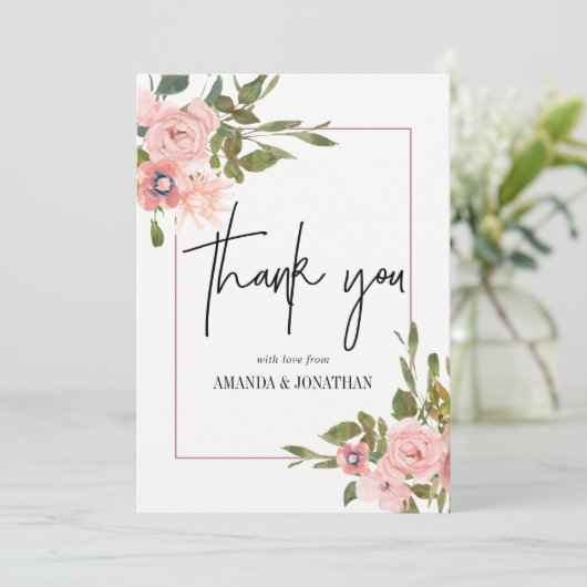 Aquarellblütenröte und Rose Gold Vielen Dank Dankeskarte (Stehend Vorderseite)