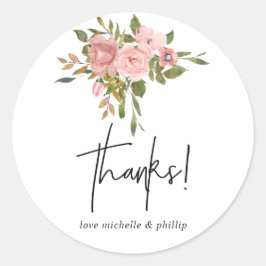 Aquarellblütenröte und Rose Gold Vielen Dank Runder Aufkleber