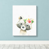 Aquarellblütenschwanz Raccoon Woodland Tiere Leinwanddruck (Insitu (Holzboden))