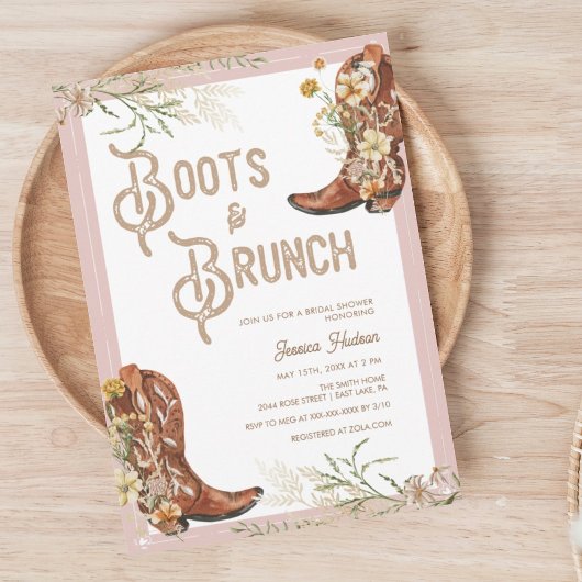 Aquarellblütenstiefel und Brunch-Brautparty Einladung