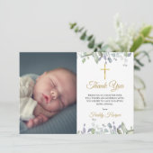 Aquarellblütentaufe, Christening-Foto Dankeskarte (Stehend Vorderseite)