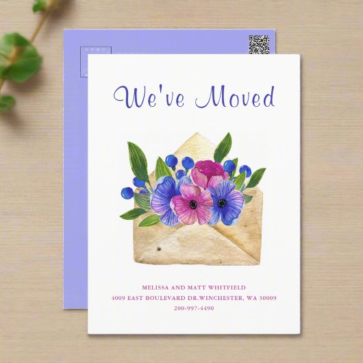 Aquarellblütenumschlag l Wir haben neue Zuhause ve Postkarte