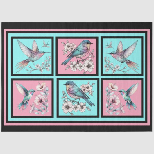 Aquarellblütenvögel auf Fliesendecke Seidenpapier (Vorderseite)