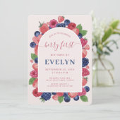 Aquarellbogen Frucht Beeren Erster Geburtstag Einladung (Stehend Vorderseite)