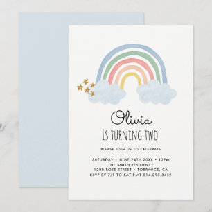Aquarellbogen Rainbow 2. Geburtstag Einladungskart Einladung