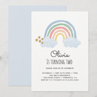 Aquarellbogen Rainbow 2. Geburtstag Einladungskart Einladung