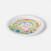 Aquarellbogen und Blume Es ist ein Mädchen Pappteller (Schrägansicht)