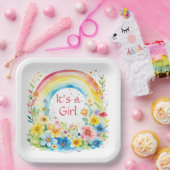 Aquarellbogen und Blume Es ist ein Mädchen Pappteller (Party)