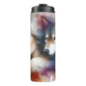 Aquarellbond: Frau und Wolf Thermosbecher (Vorderseite)