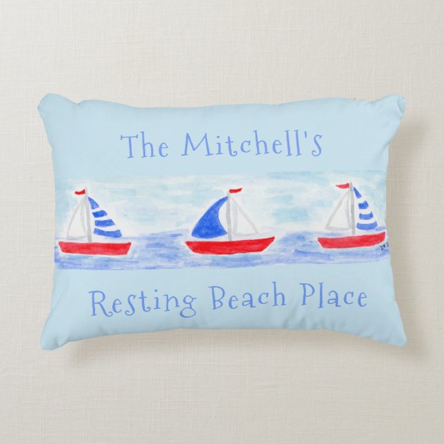 Aquarellboot Ruhige Strandlage Dekokissen (Vorderseite)