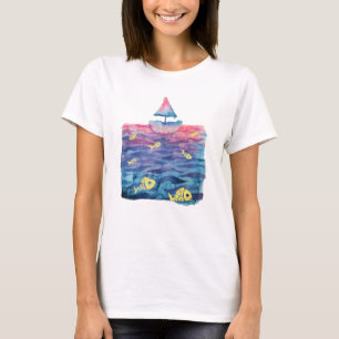 Aquarellboot und Fisch T-Shirt