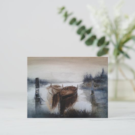Aquarellboote Postkarte (Stehend Vorderseite)