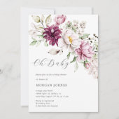 Aquarellbordeauxblume Babydusche einladen (Vorderseite)