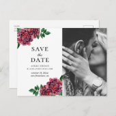 Aquarellbordeauxfarbene Blume. Maroon Save the Dat Postkarte (Vorne/Hinten)