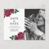 Aquarellbordeauxfarbene Blume. Maroon Save the Dat Postkarte (Vorderseite)