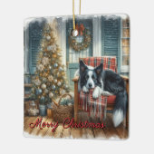 Aquarellborder Collie Weihnachtshund Keramikornament (Links)