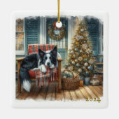 Aquarellborder Collie Weihnachtshund Keramikornament (Rückseite)