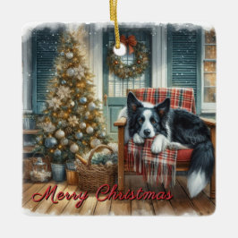 Aquarellborder Collie Weihnachtshund Keramikornament