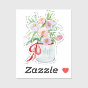 Aquarellbouquet aus Blume in einer Vase mit Rippe Aufkleber