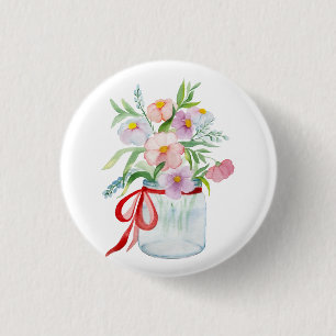 Aquarellbouquet aus Blume in einer Vase mit Rippe Button