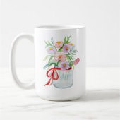 Aquarellbouquet aus Blume in einer Vase mit Rippe Kaffeetasse (Links)