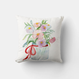 Aquarellbouquet aus Blume in einer Vase mit Rippe Kissen