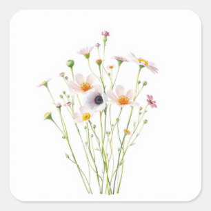 Aquarellbouquet aus Wildblumen Quadratischer Aufkleber