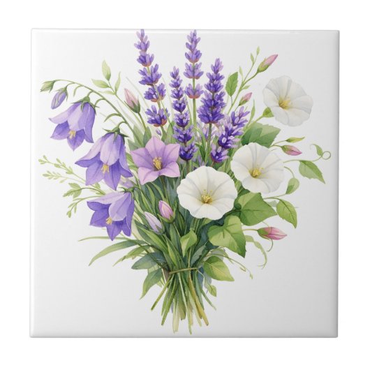 Aquarellbouquet mit Wildblumen Fliese (Vorderseite)