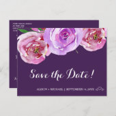 Aquarellbouquet ponies plum Hochzeit rett Datum Ankündigungspostkarte (Vorne/Hinten)