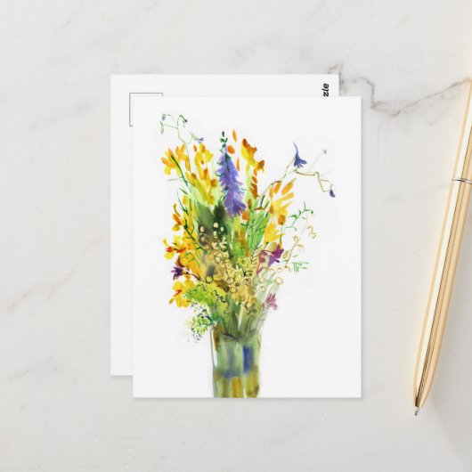 Aquarellbouquet sommerliche Blume Postkarte (Vorderseite/Rückseite Beispiel)