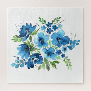 Aquarellbouquet, zarte Blüten in hellblau. Puzzle