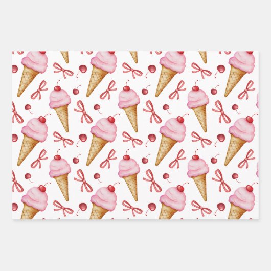 Aquarellbow Rosa Eiscreme Geschenkpapier Set (Vorderseite 3)