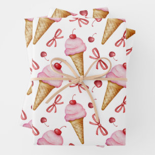 Aquarellbow Rosa Eiscreme Geschenkpapier Set