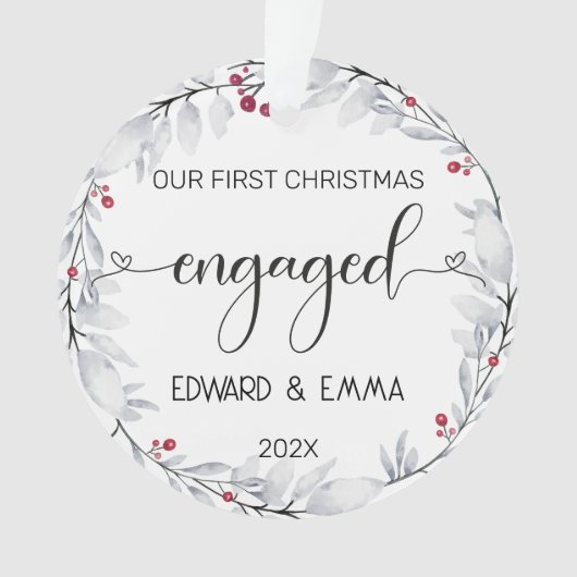 Aquarellbrand Unser erstes Weihnachtsfest Verlobt Ornament (Vorderseite)