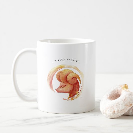 Aquarellbrände Astrologie Zodiac-Zeichen | Monogra Kaffeetasse (Mit Donut)