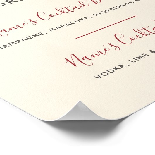 Aquarellbrände Signature Drinks Hochzeitssymbol Poster (Ecke)