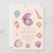Aquarellbrasse kleine Perle Seashell Baby Dusche Einladung (Vorderseite)