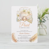 Aquarellbrasse kleine Perle Seashell Baby Dusche Einladung (Stehend Vorderseite)