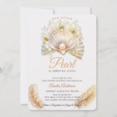 Aquarellbrasse kleine Perle Seashell Baby Dusche Einladung (Vorderseite)