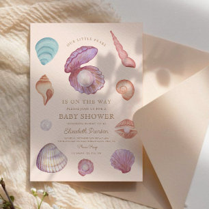 Aquarellbrasse kleine Perle Seashell Baby Dusche Einladung