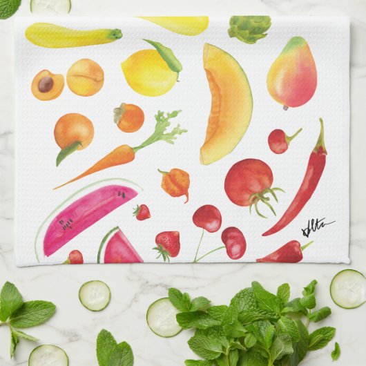 Aquarellbrasse Veggies am Bauer Market Kitch Geschirrtuch (Gefaltet)