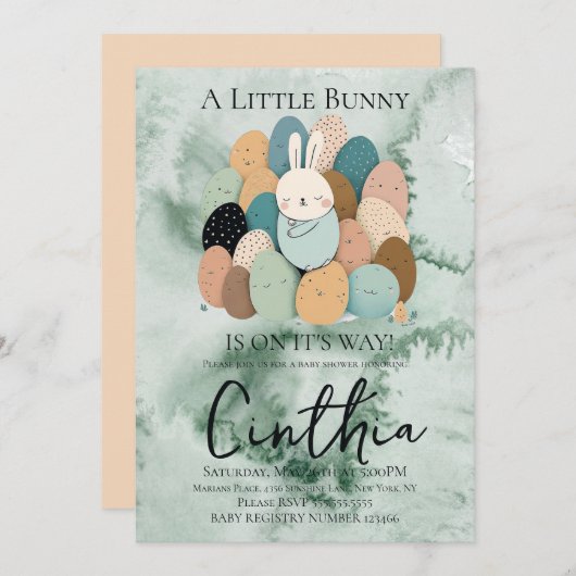 Aquarellbraun Bunny Osterpastel Eierdusche Einladung (Vorne/Hinten)